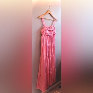 NWT Hello Molly Pink Tiered Spaghetti Strap Maxi Dress, Medium (6)